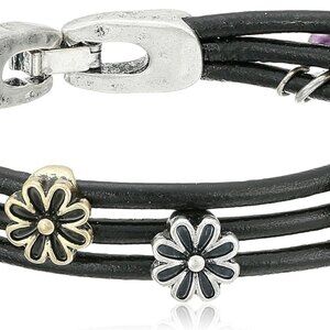 Woven Leather Bracelet for Women Amethyst Floral Metal Clasp 7.5 Inches